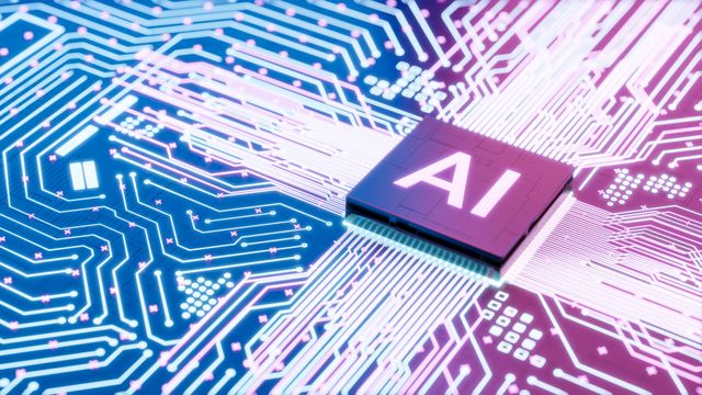 A computer chip with the text "AI"  