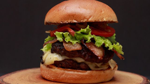 Closeup of a burger. 